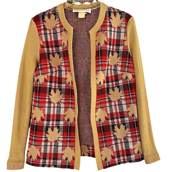 Vintage Momentum Silk Polyester Blend Open Front Leaf Print Cardigan Sweater M - Picture 1 of 9